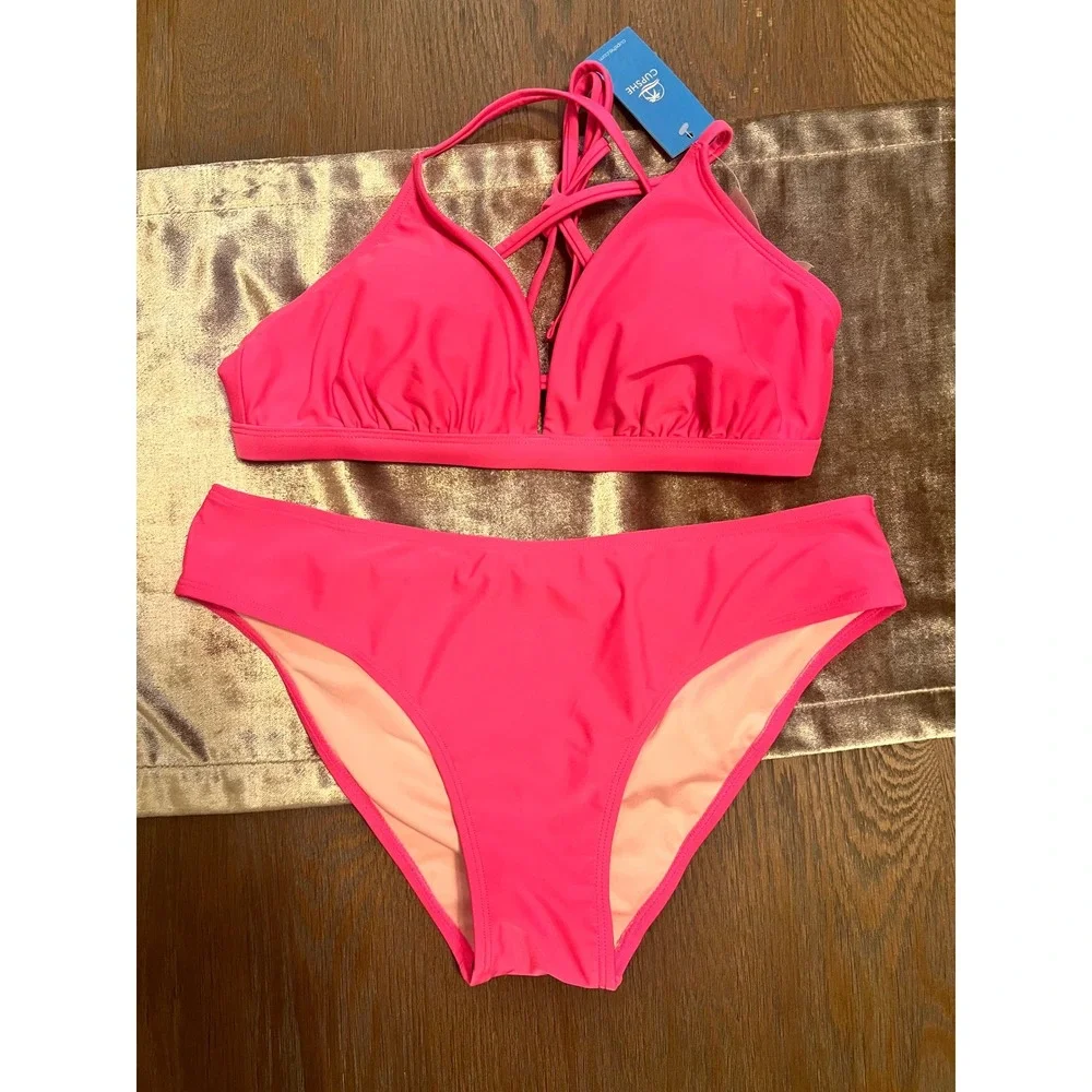 Cupshe Hot Pink Crisscross Bikini Set